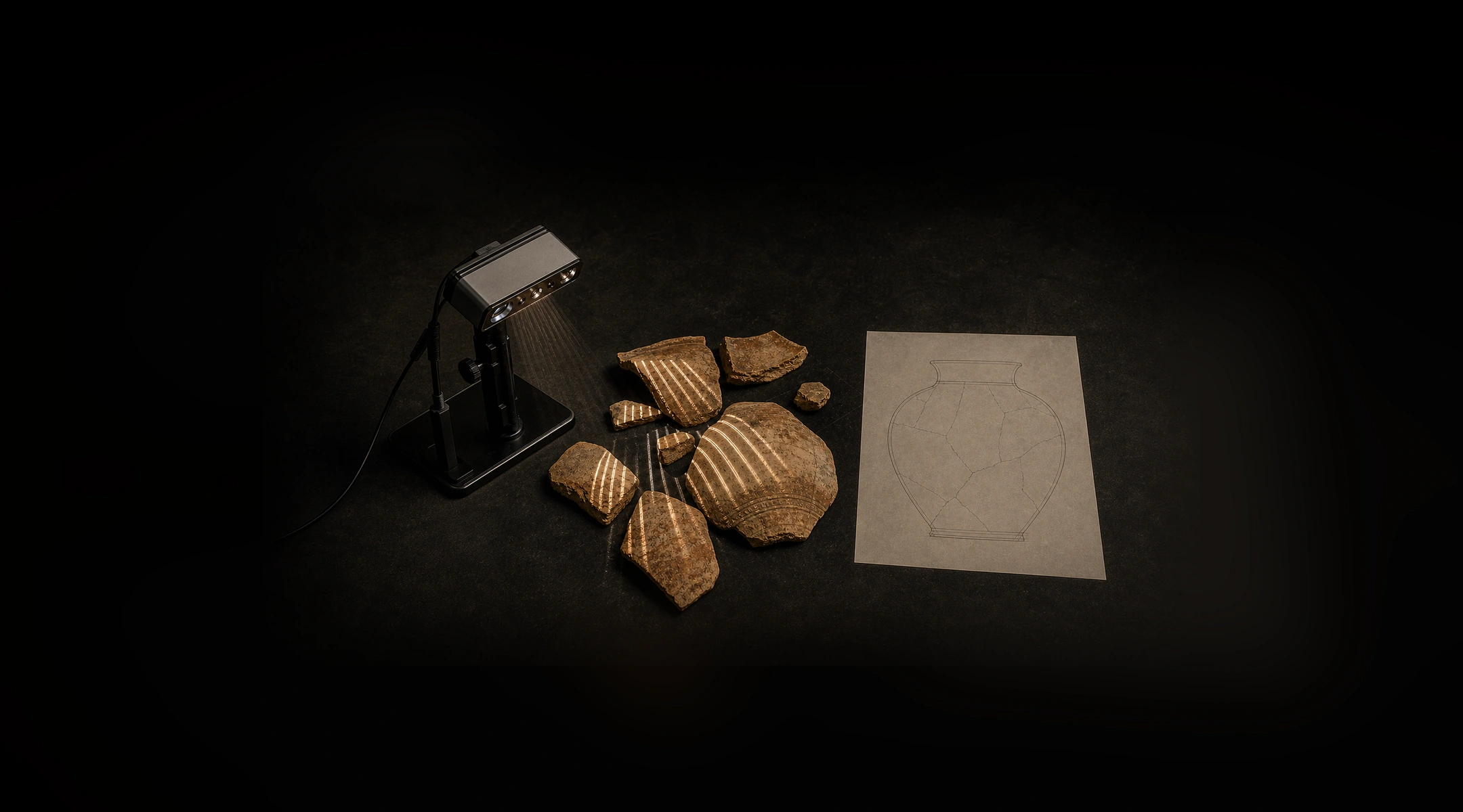 Museum artifact fragments reconstructed with structured-light contours