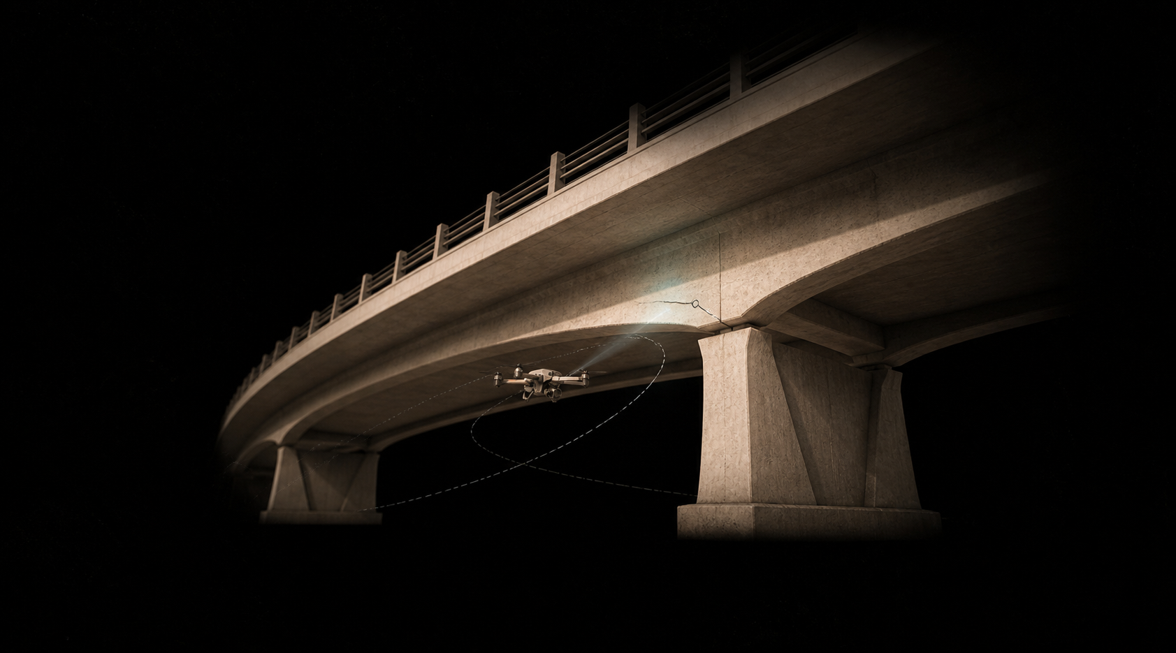 Drone inspecting the underside of a healthy bridge